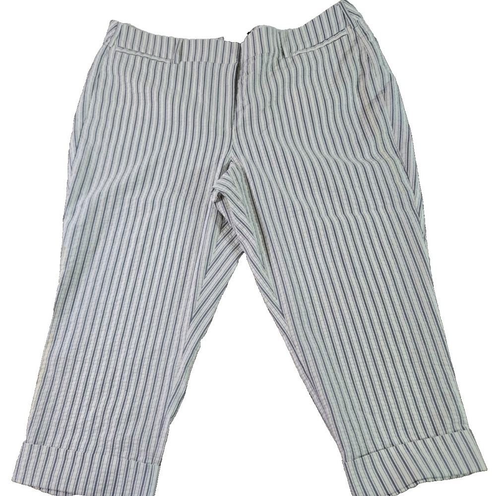 Lane Bryant The Lena‎ Striped Crop Capri Pants Women's Size 24 Blue White